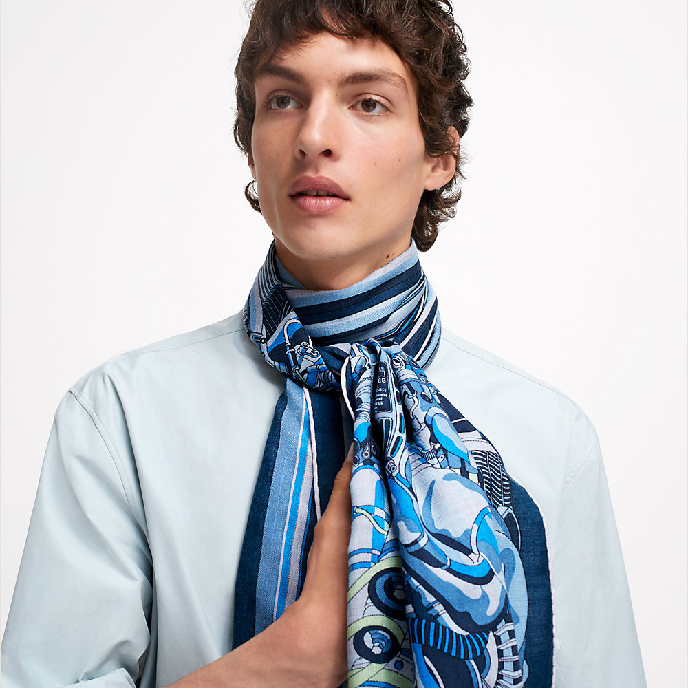 HERMES プリント柄 シルクウール トップス NEW HERMES MAUVE MYTHIQUES PHOENIX COLORIAGE CASHMERE 140 GM 55